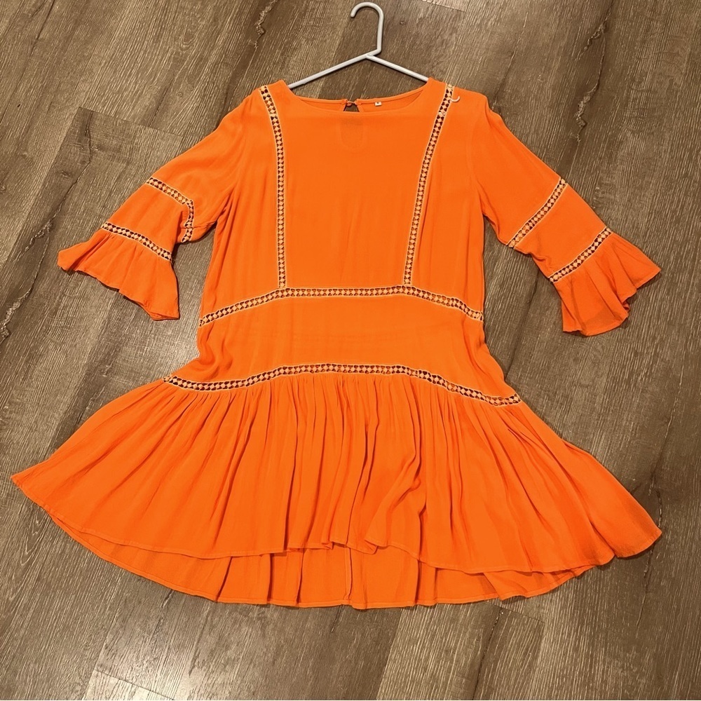 Orange Womens ruffled sheath eyelet accent mini dress size M